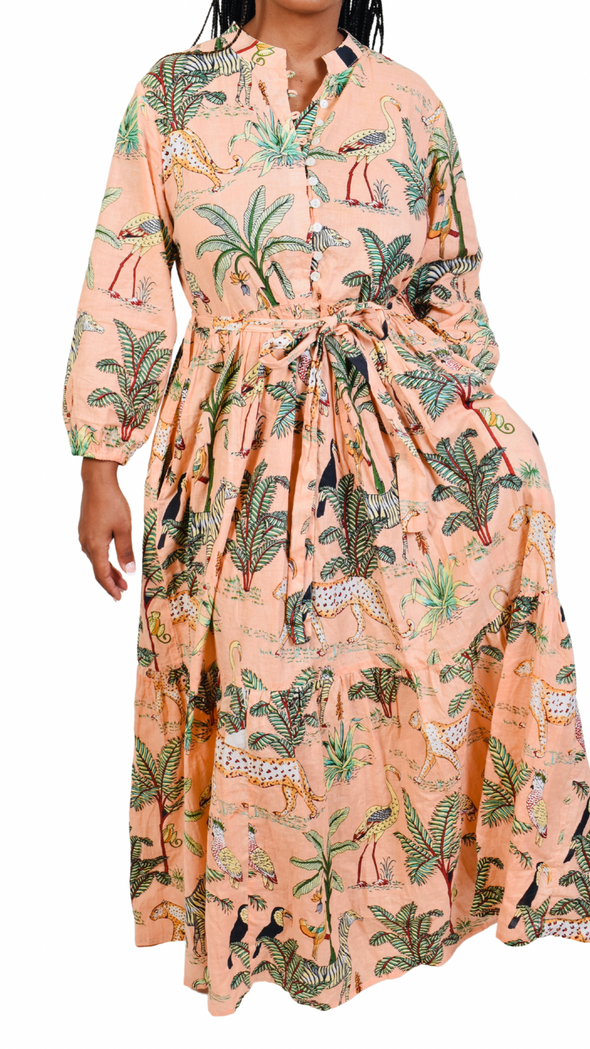 TROPICAL SAFARI MAXI DRESSES xlarge / salmon